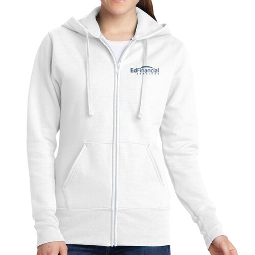 Embroidered EdFinancial - Ladies Core Fleece Full Zip Hooded Sweatshirt Thumbnail