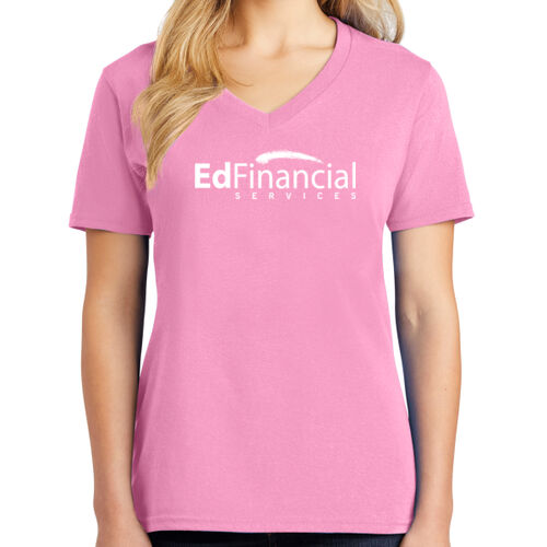 EdFinancial Printed - Ladies Core Cotton V-Neck Tee Thumbnail
