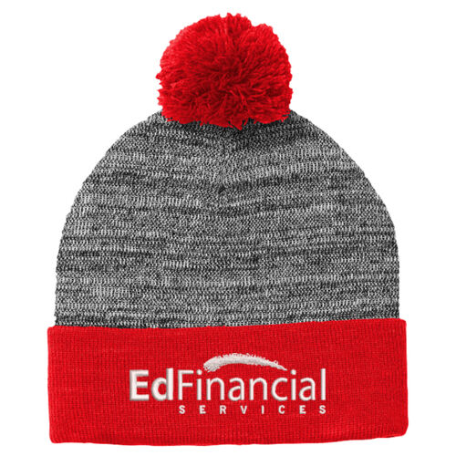 Embroidered - Heather Pom Pom Beanie Thumbnail
